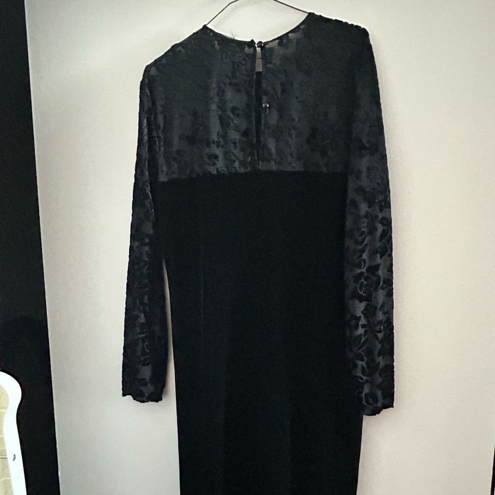 Is a beautiful dress with long sheer sleeves with slip in the left